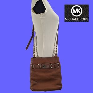 Michael Kors Purse Hamilton Brown/Tan Pebbled Leather Crossbody Shoulder Bag